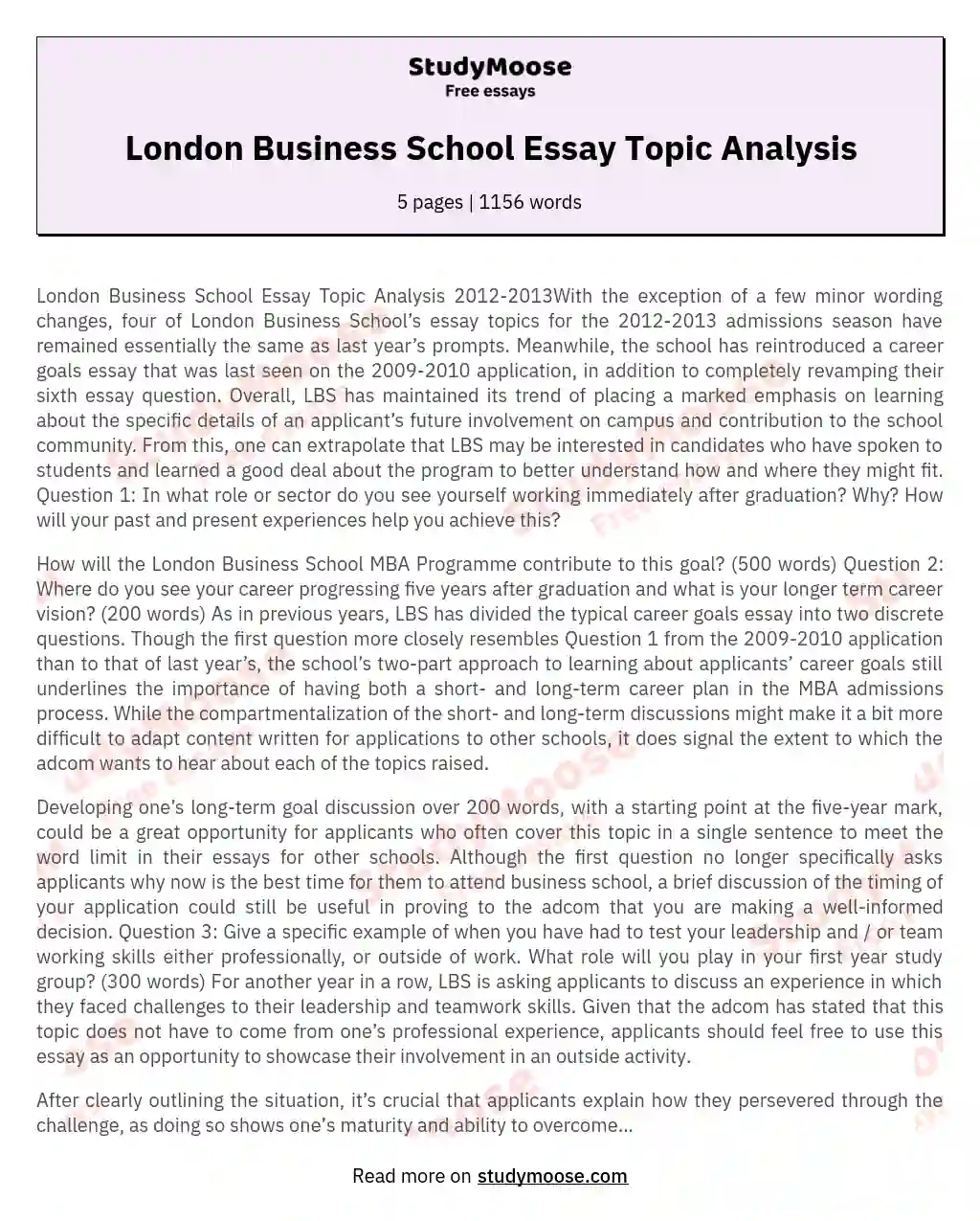 london business school essay examples