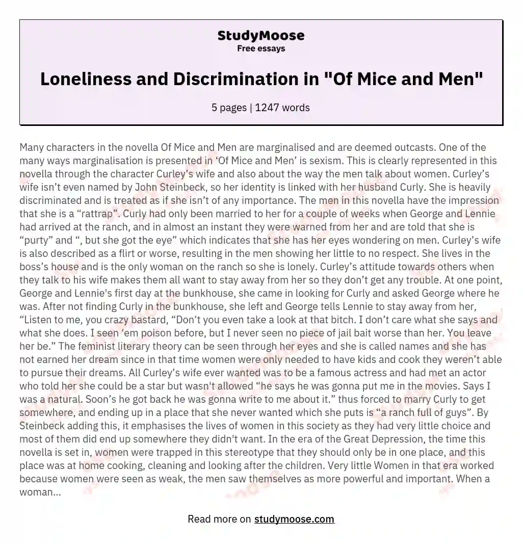 Loneliness and Discrimination in "Of Mice and Men"