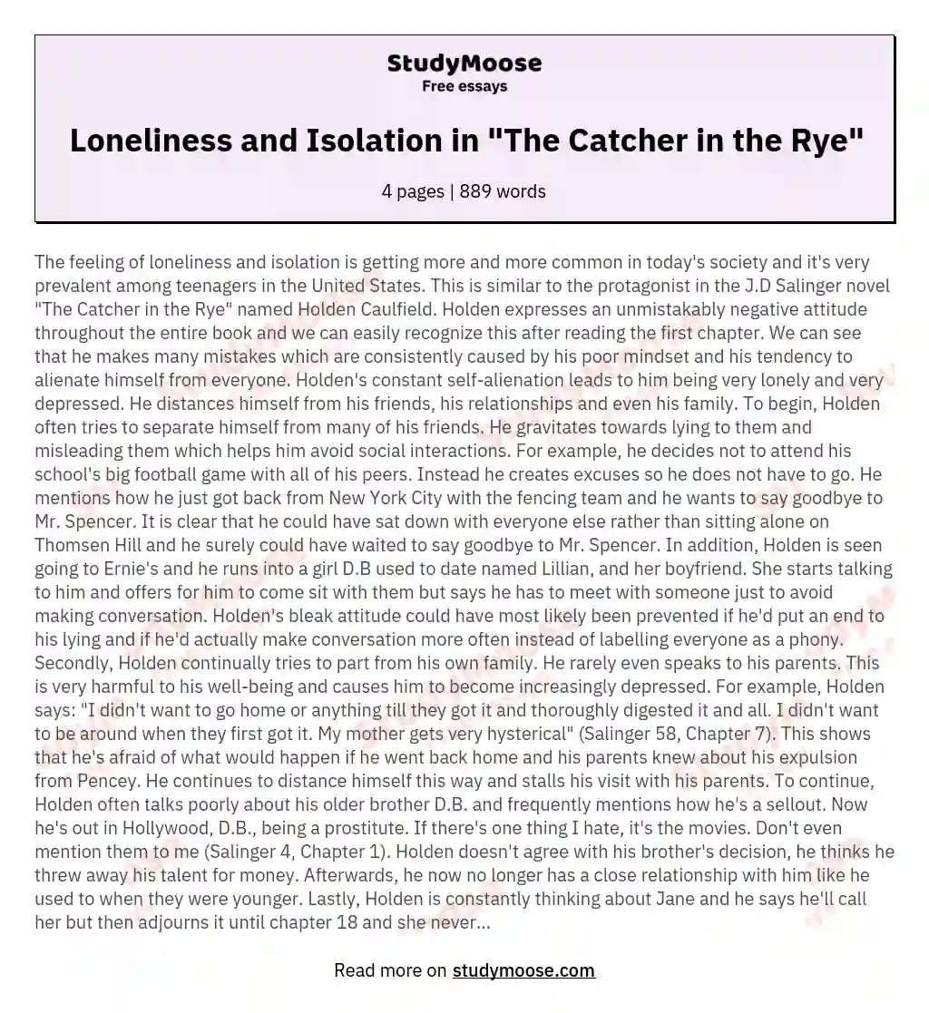 Loneliness and Isolation in "The Catcher in the Rye"