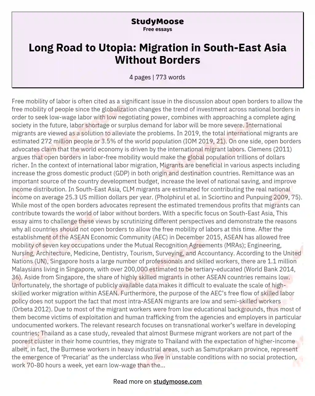 Long Road to Utopia: Migration in South-East Asia Without Borders