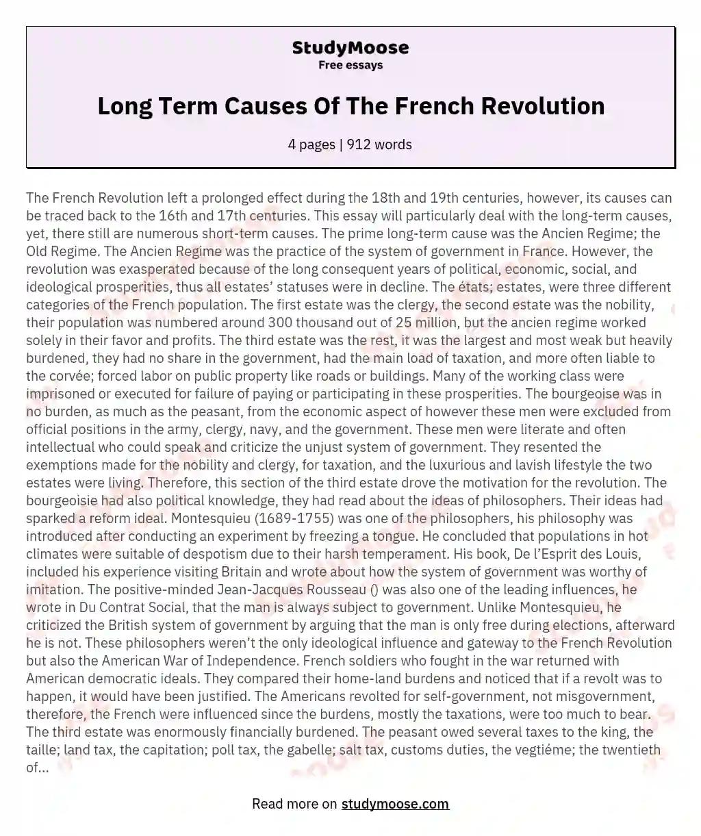 Long Term Causes Of The French Revolution essay