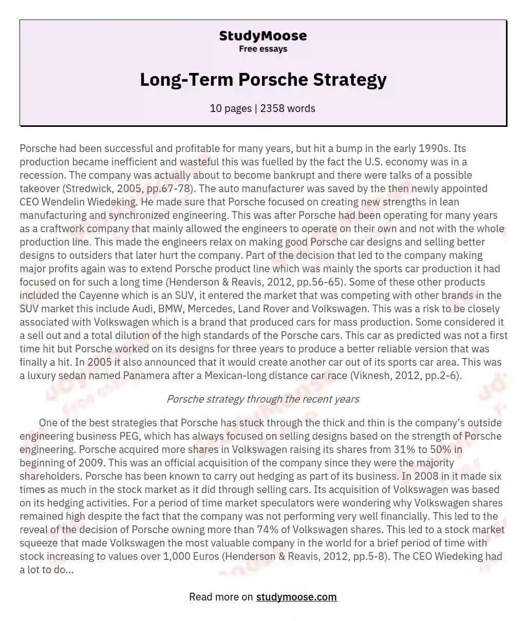 Long-Term Porsche Strategy essay