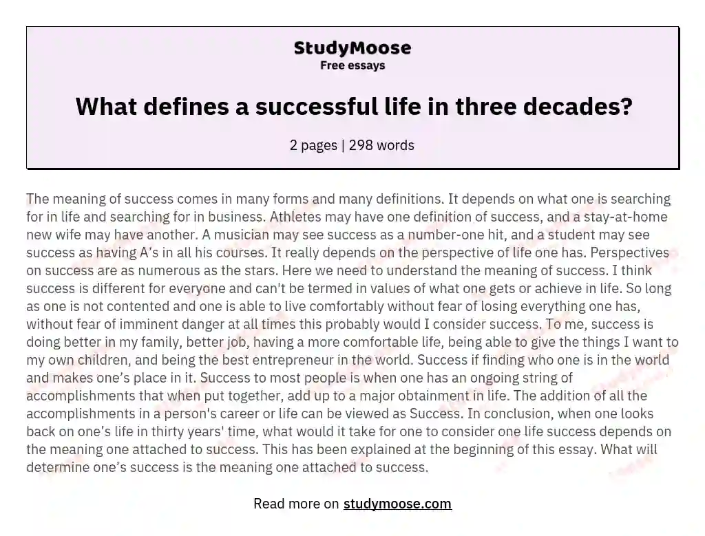 What defines a successful life in three decades?
