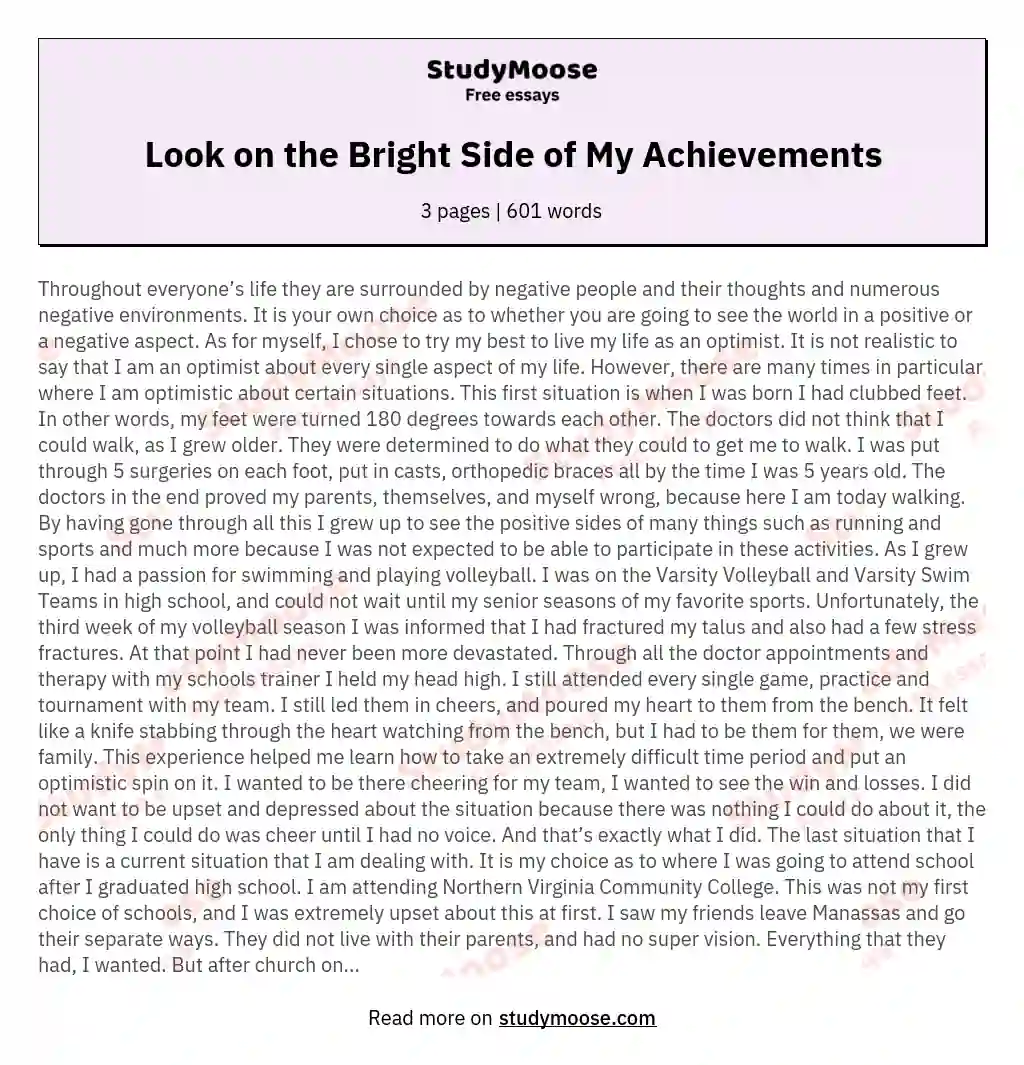 Look on the Bright Side of My Achievements essay