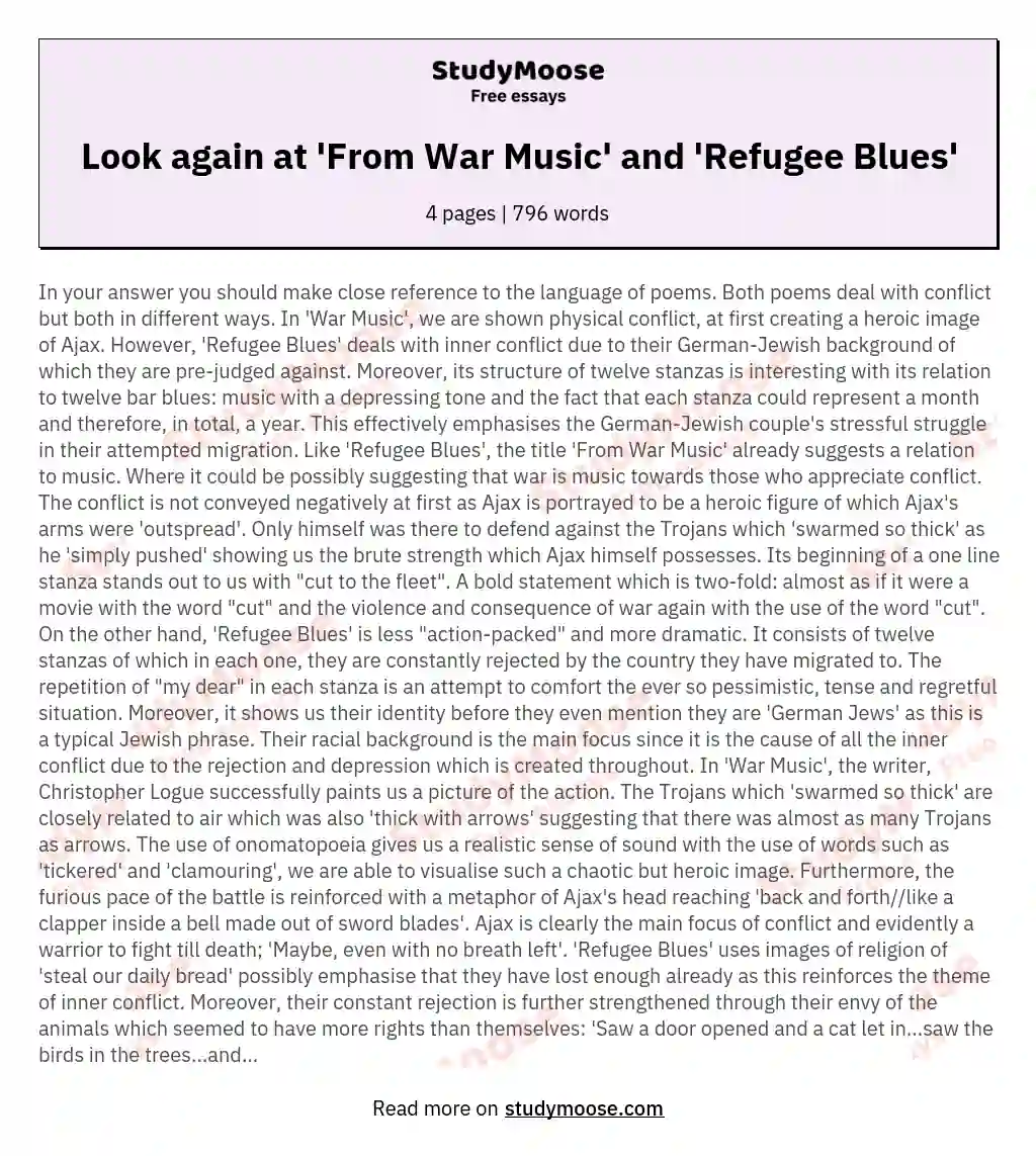 Look again at 'From War Music' and 'Refugee Blues' essay