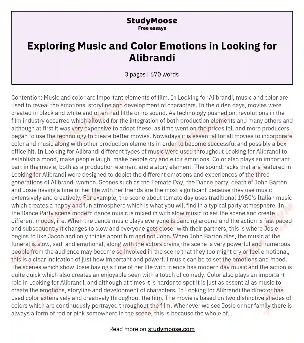 Exploring Music and Color Emotions in Looking for Alibrandi essay