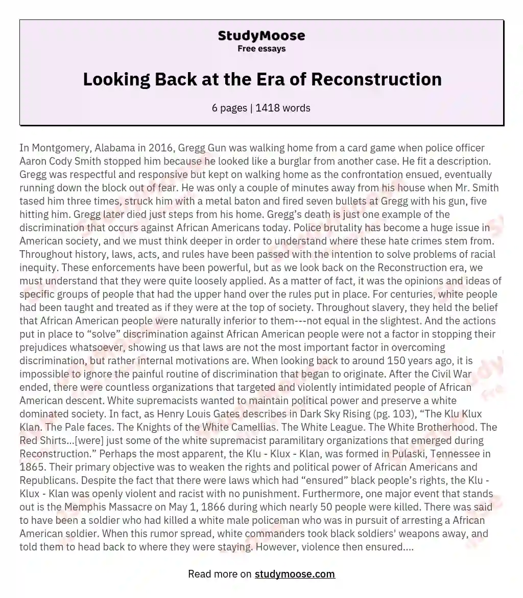 Looking Back at the Era of Reconstruction essay