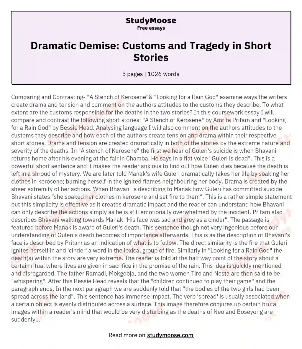 Dramatic Demise: Customs and Tragedy in Short Stories essay