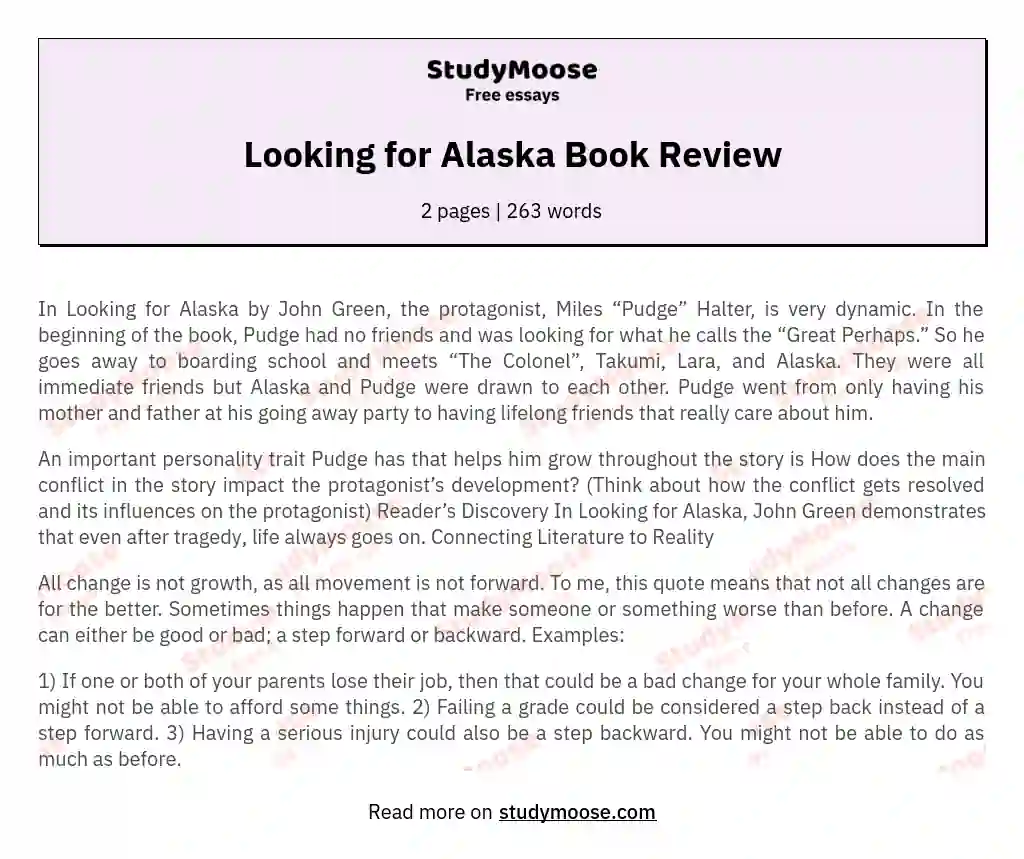 Looking for Alaska Book Review