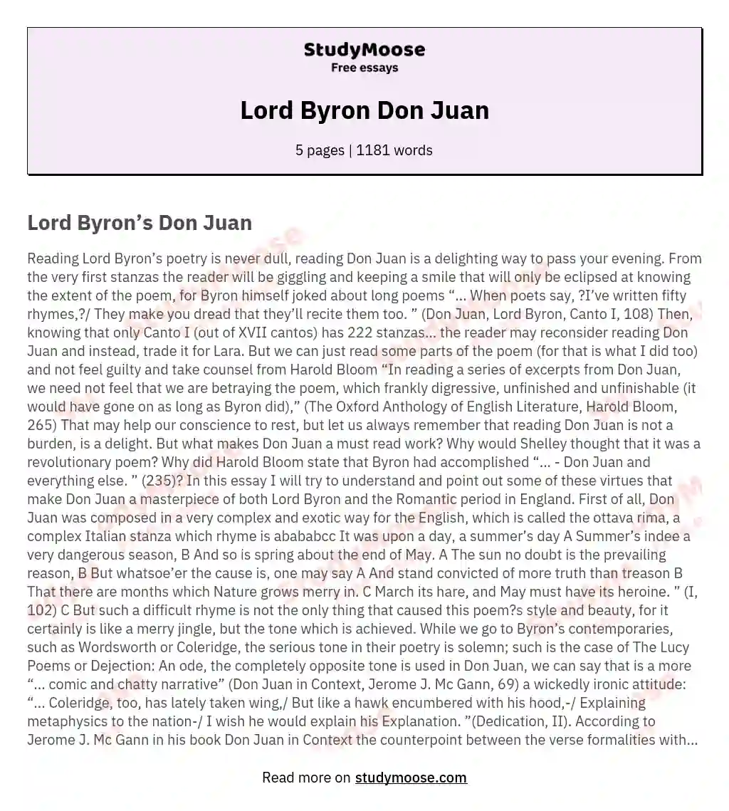 Lord Byron Don Juan essay