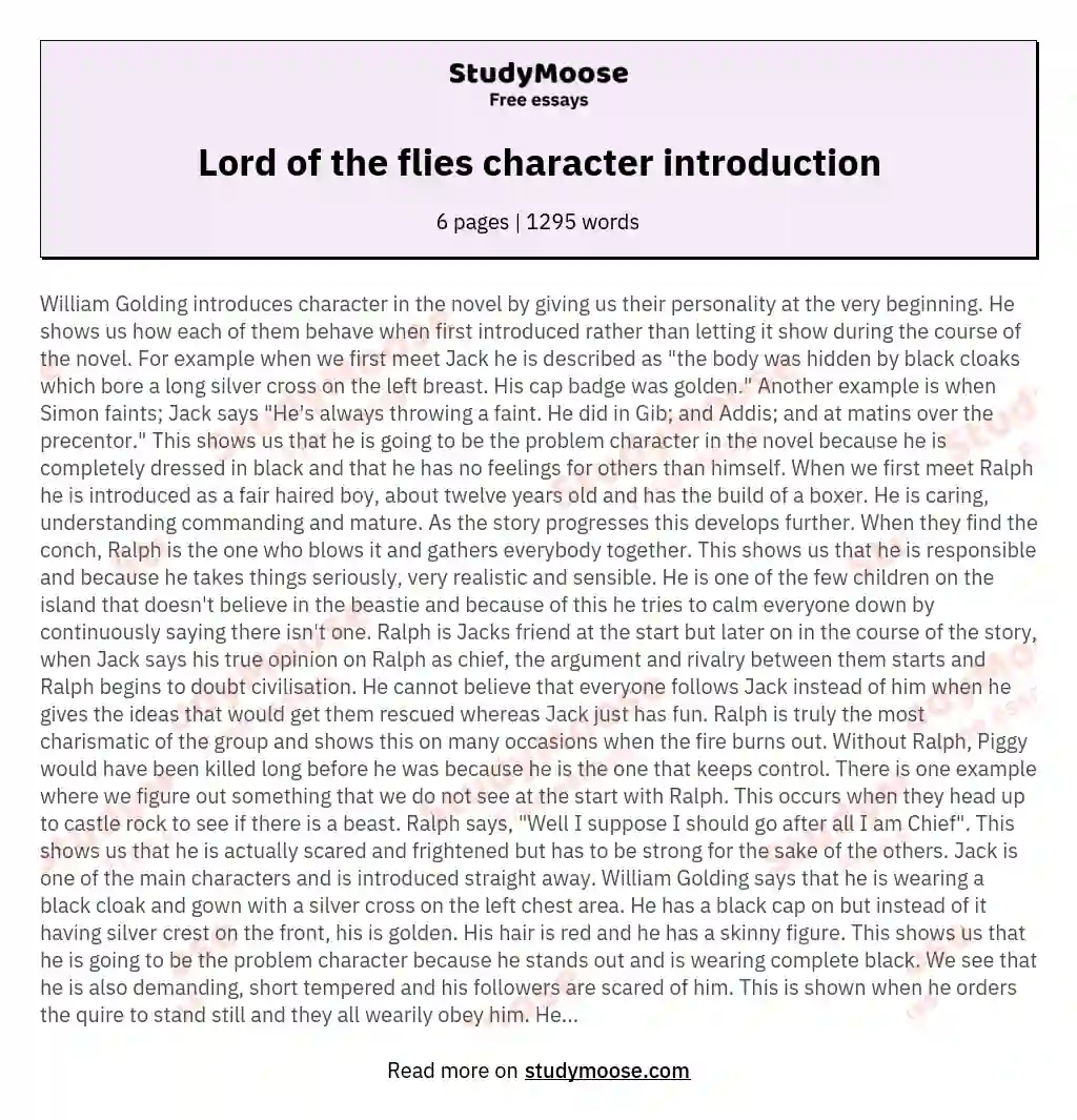 lord of the flies character essay