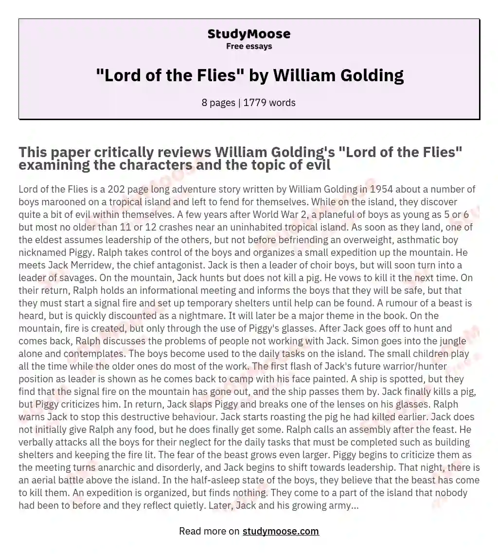 "Lord of the Flies" by William Golding essay