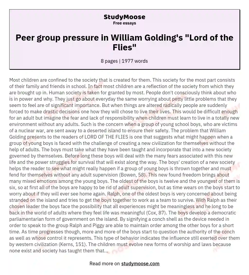Peer group pressure in William Golding's "Lord of the Flies" essay
