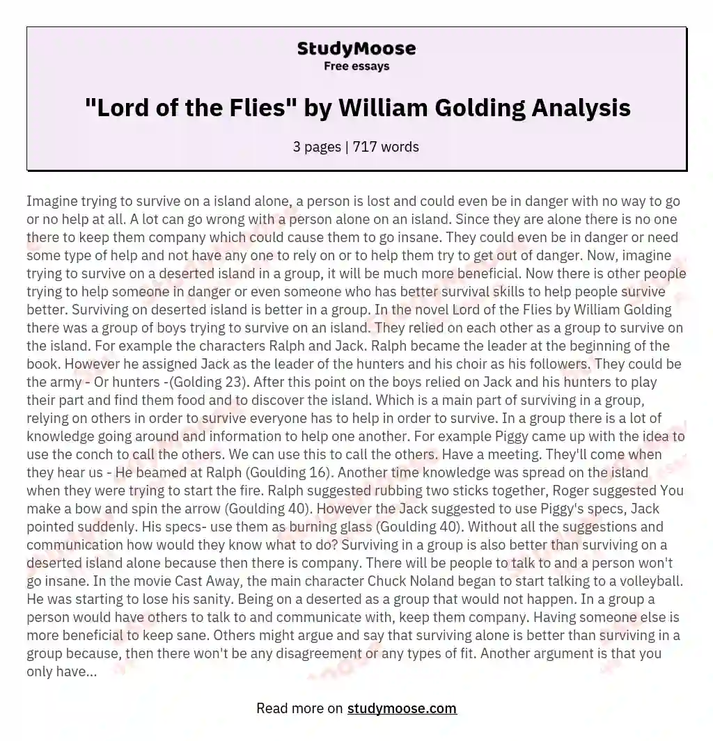 "Lord of the Flies" by William Golding Analysis