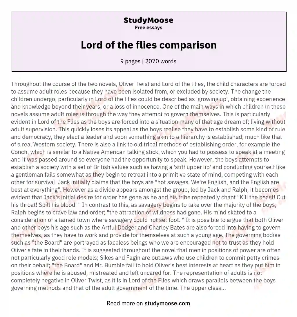 Lord of the flies comparison essay