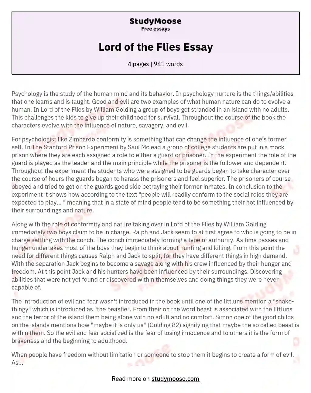 Lord of the Flies Essay
