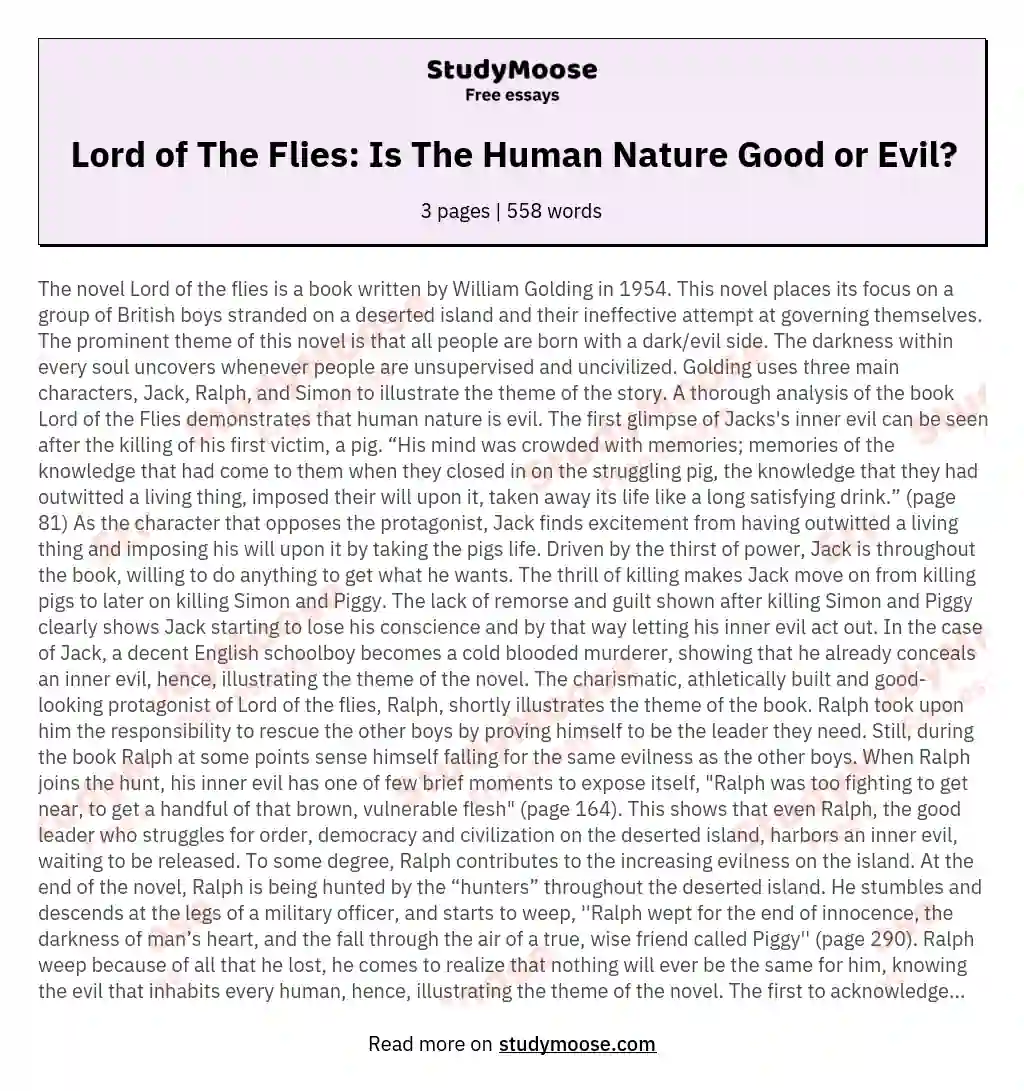 Lord of The Flies: Is The Human Nature Good or Evil?