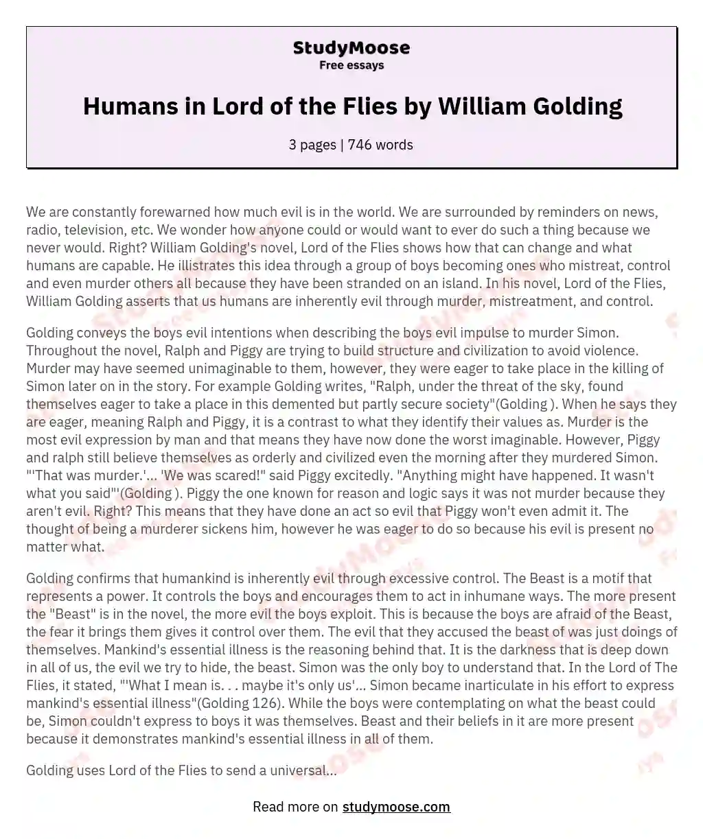Humans in Lord of the Flies by William Golding