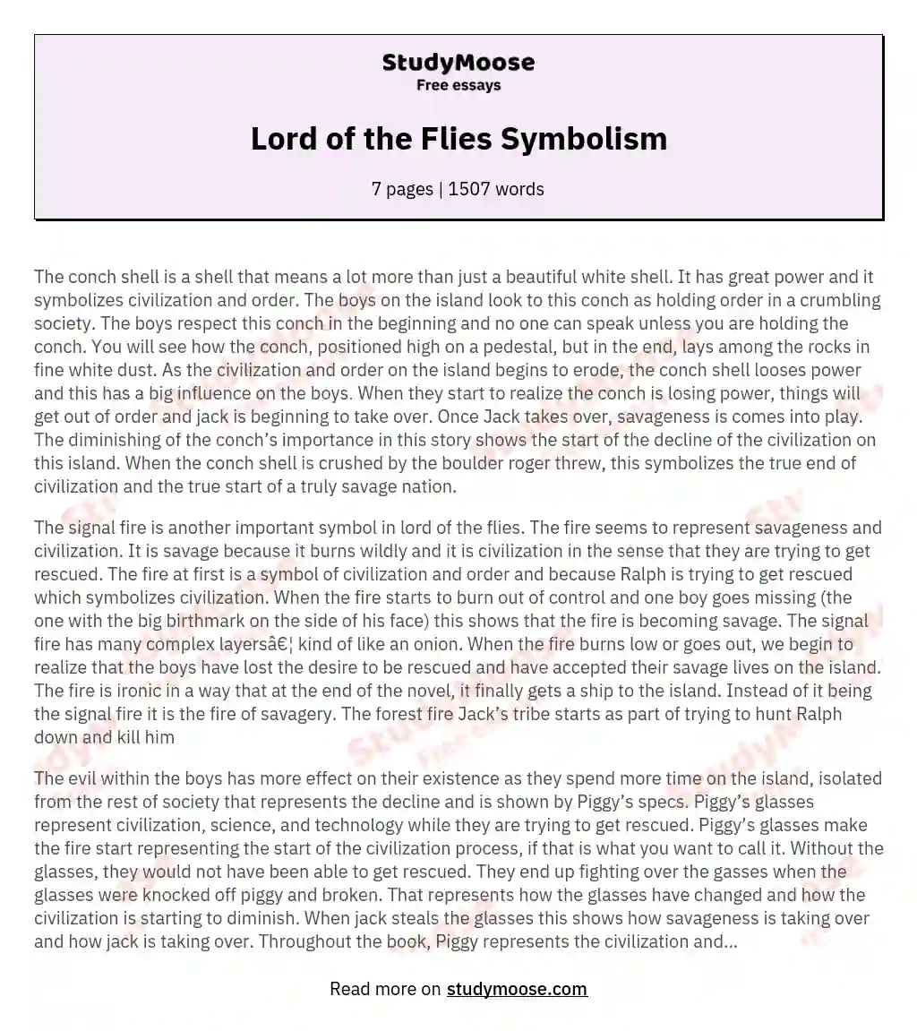 symbolism essay lord of the flies