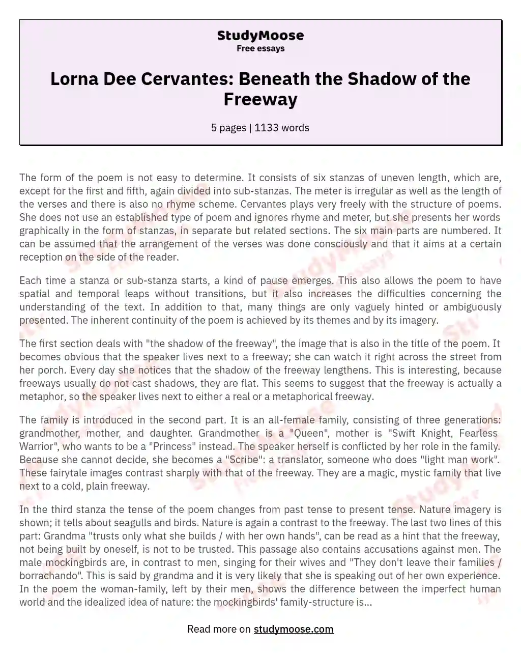 Lorna Dee Cervantes: Beneath the Shadow of the Freeway essay