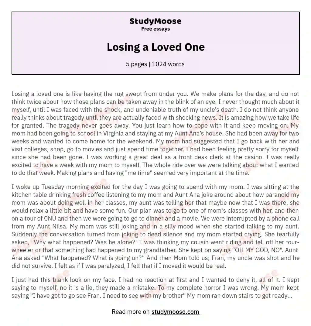 losing a loved one essay example
