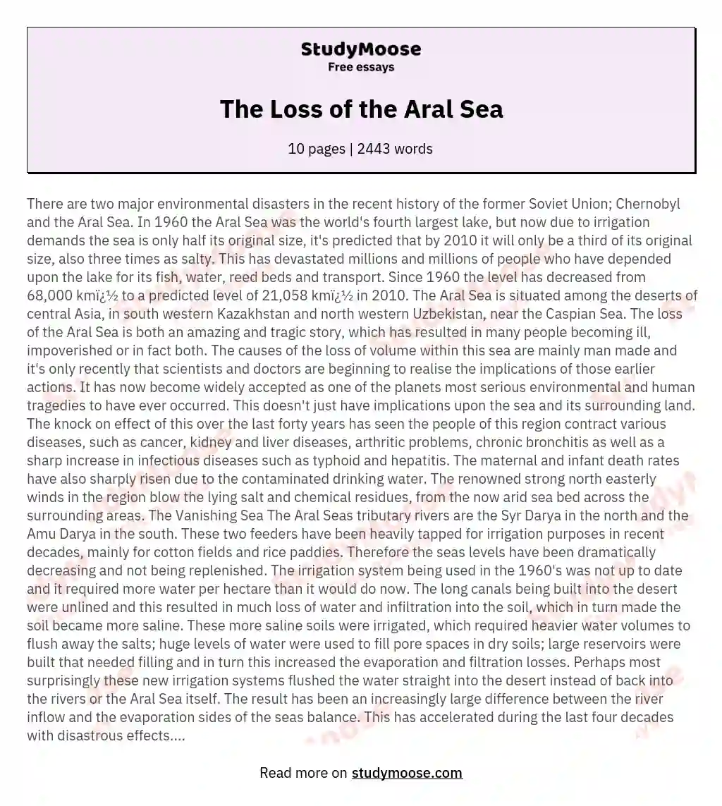 The Loss of the Aral Sea essay