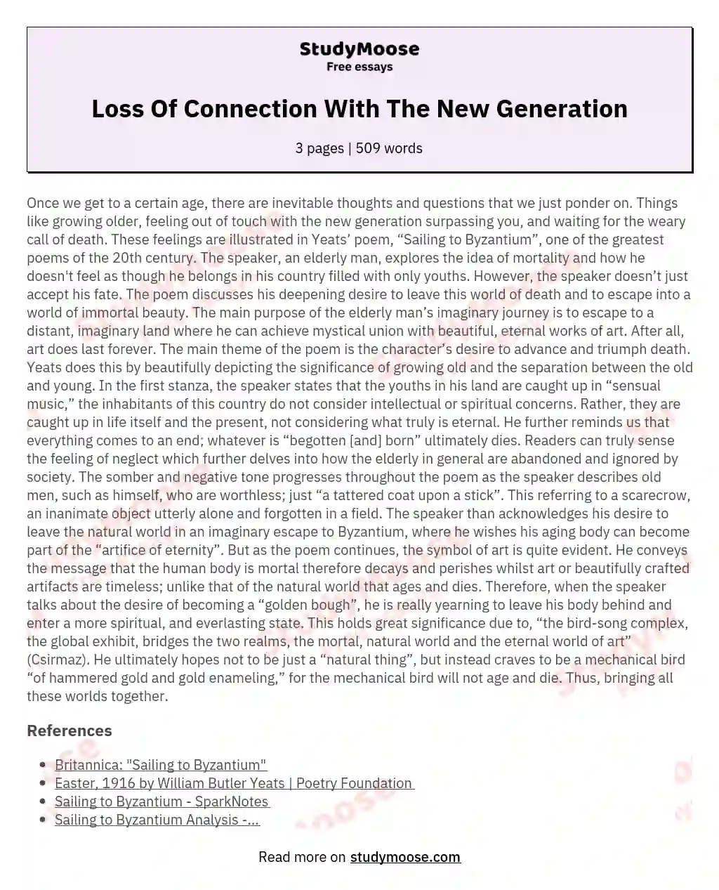 Loss Of Connection With The New Generation essay