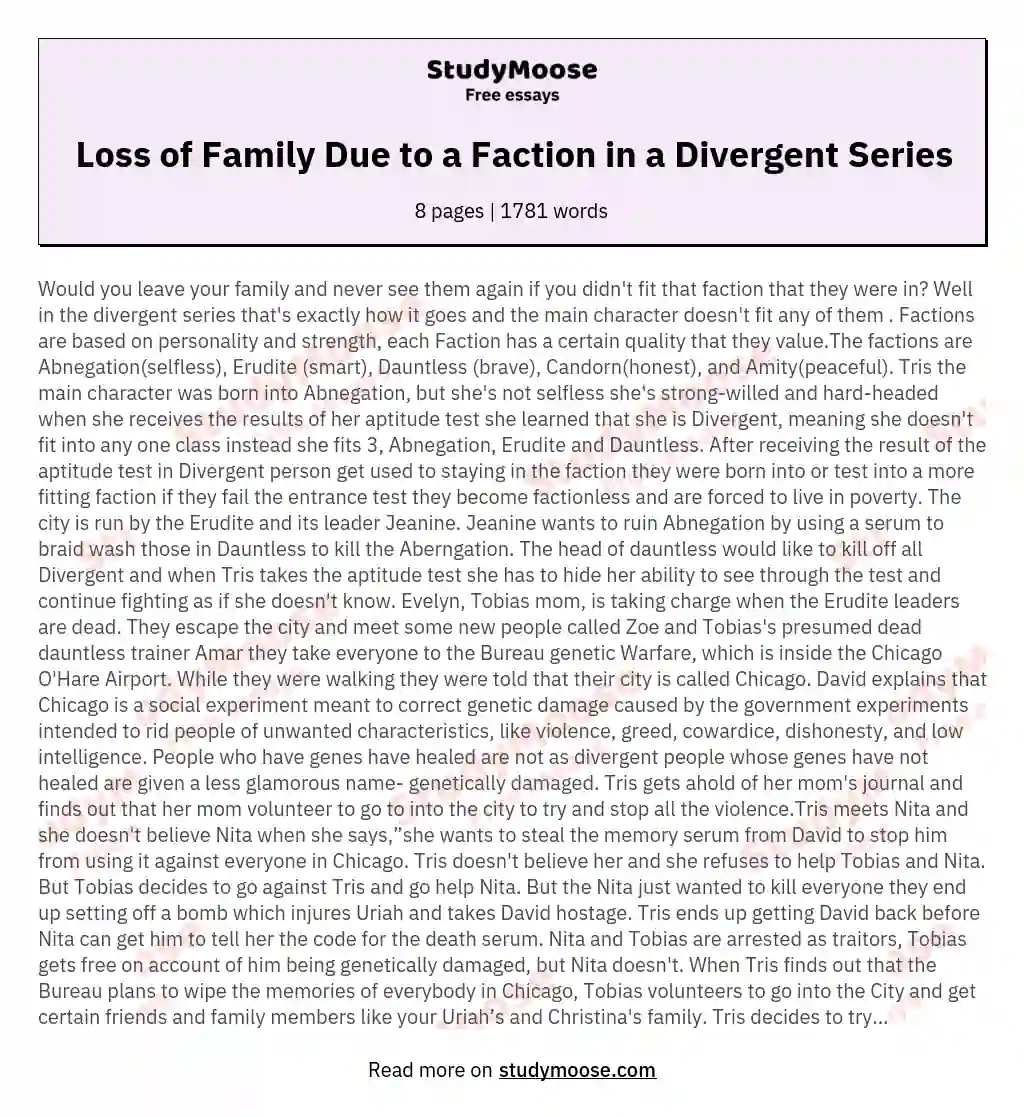 Loss of Family Due to a Faction in a Divergent Series essay