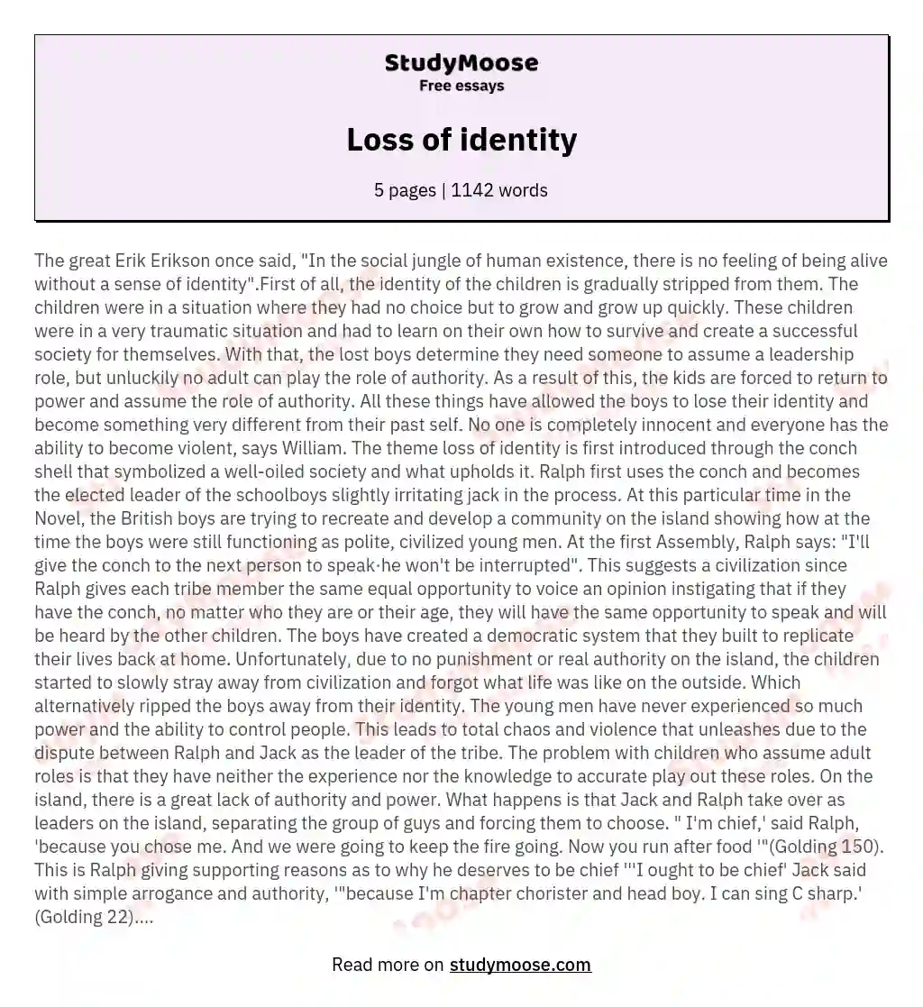 Loss of identity essay