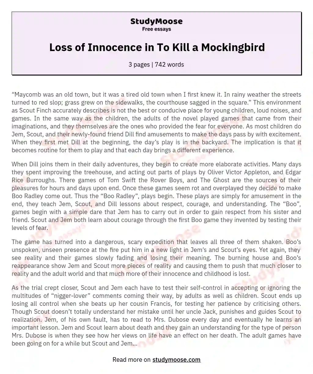 Loss of Innocence in To Kill a Mockingbird essay