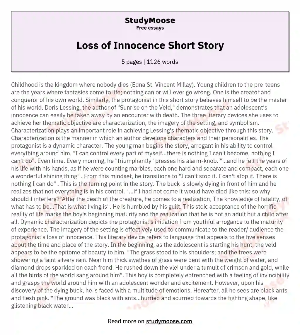 Loss of Innocence Short Story essay