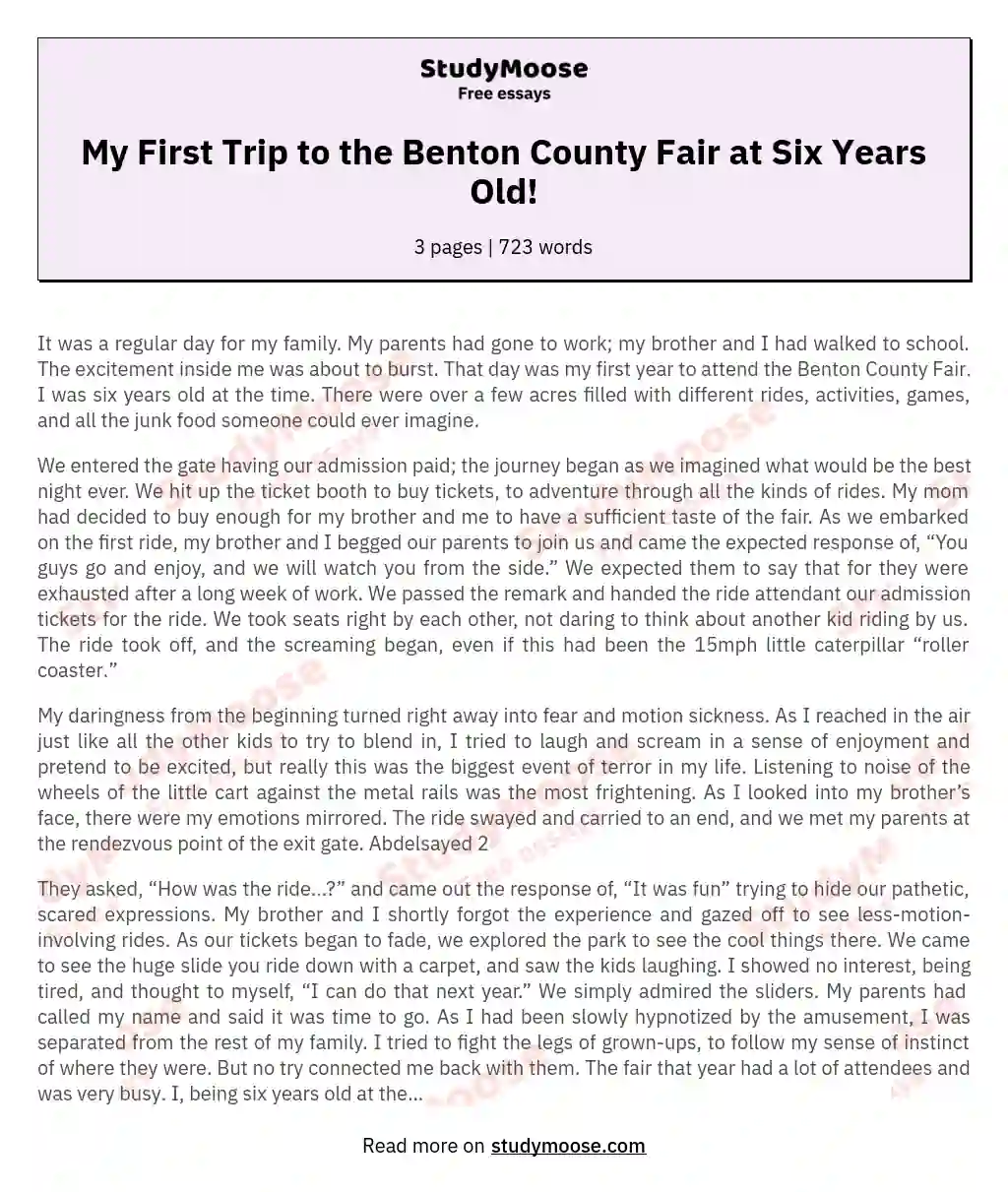 My First Trip to the Benton County Fair at Six Years Old! essay