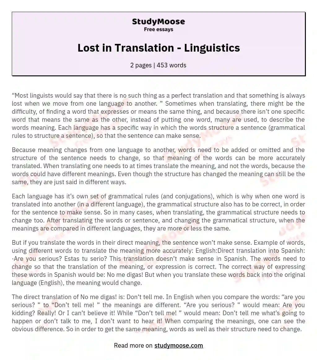 Lost in Translation - Linguistics essay