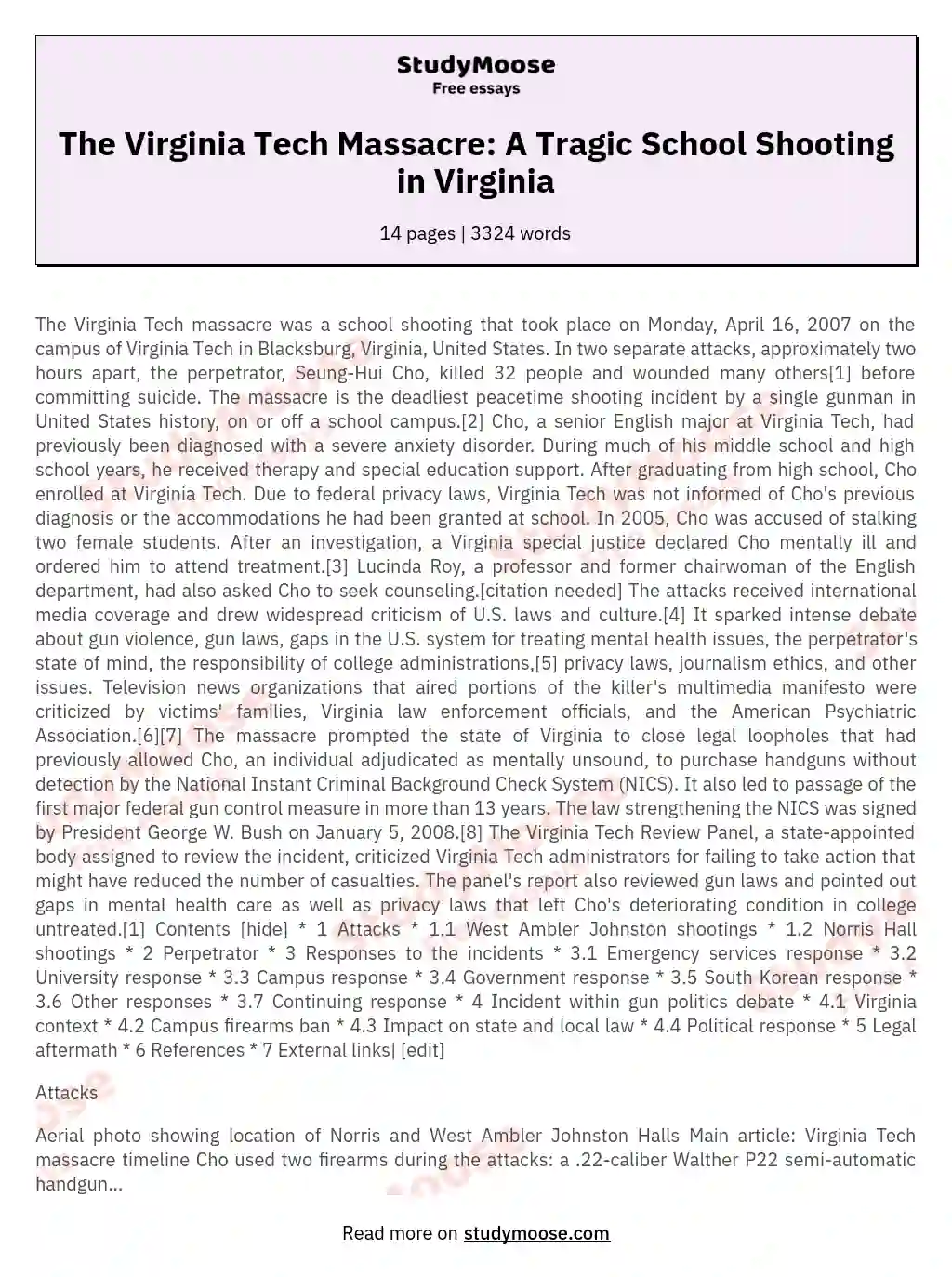 The Virginia Tech Massacre: Impact and Responses essay