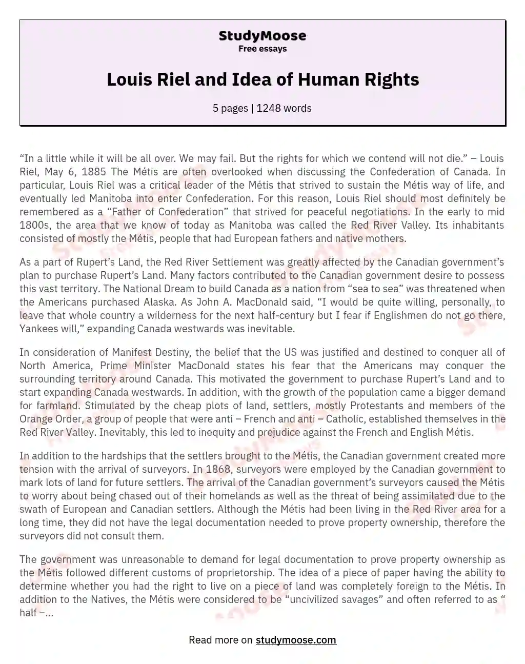 Louis Riel and Idea of Human Rights essay