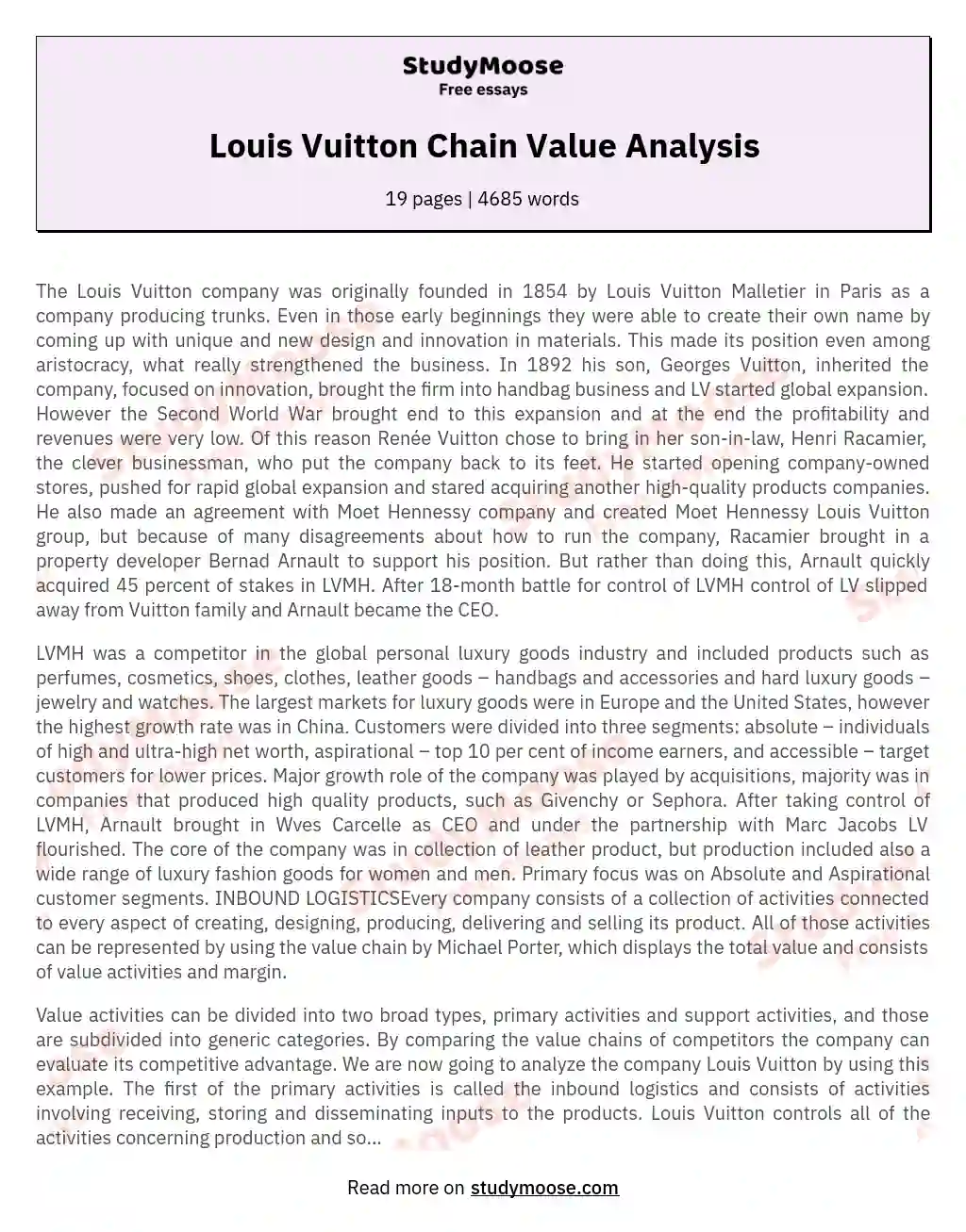 Louis Vuitton Chain Value Analysis essay