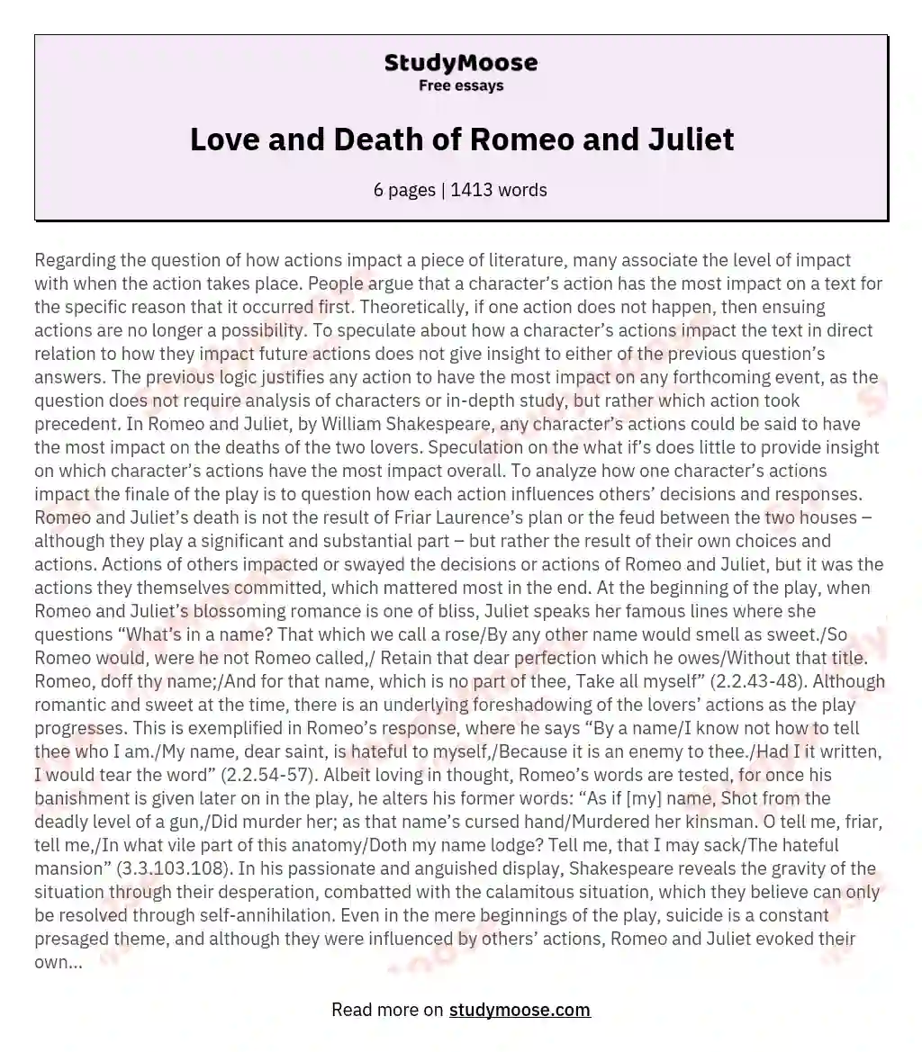 Love and Death of Romeo and Juliet essay