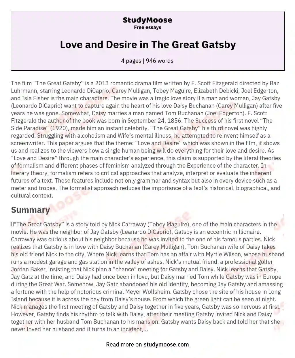 Love and Desire in The Great Gatsby