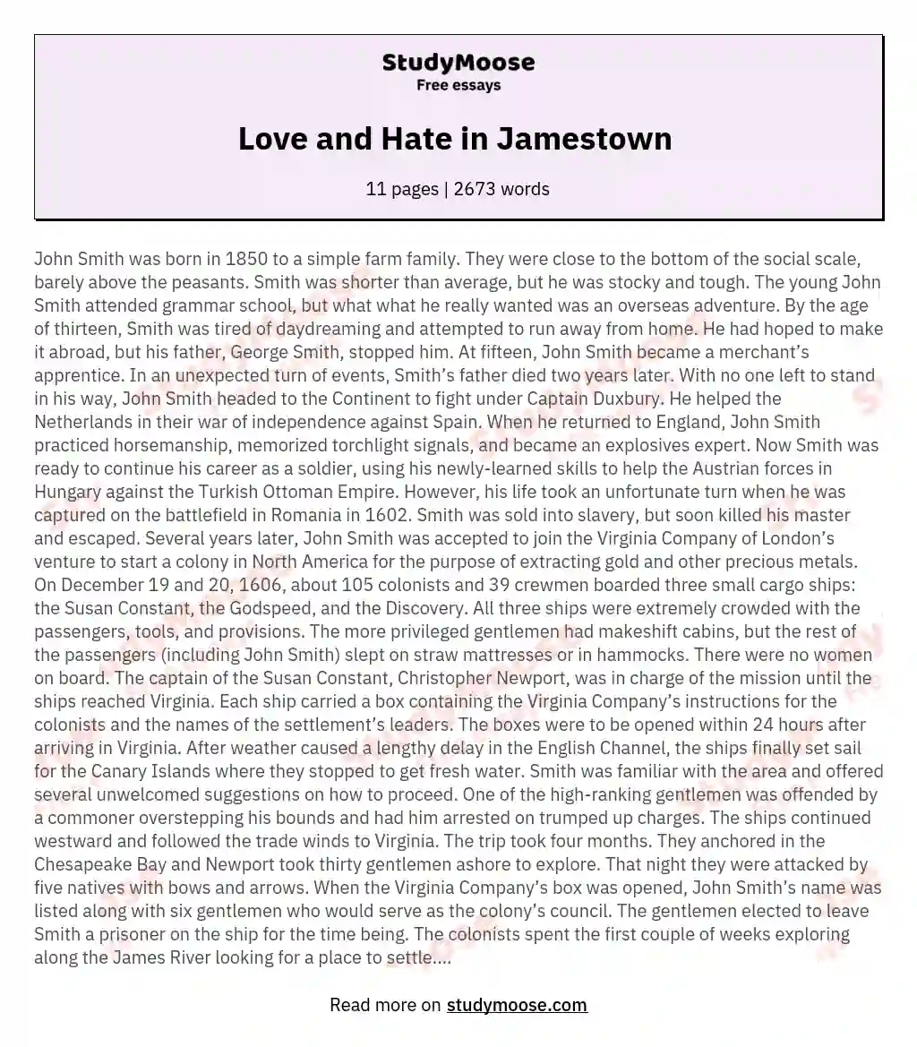 essay about jamestown