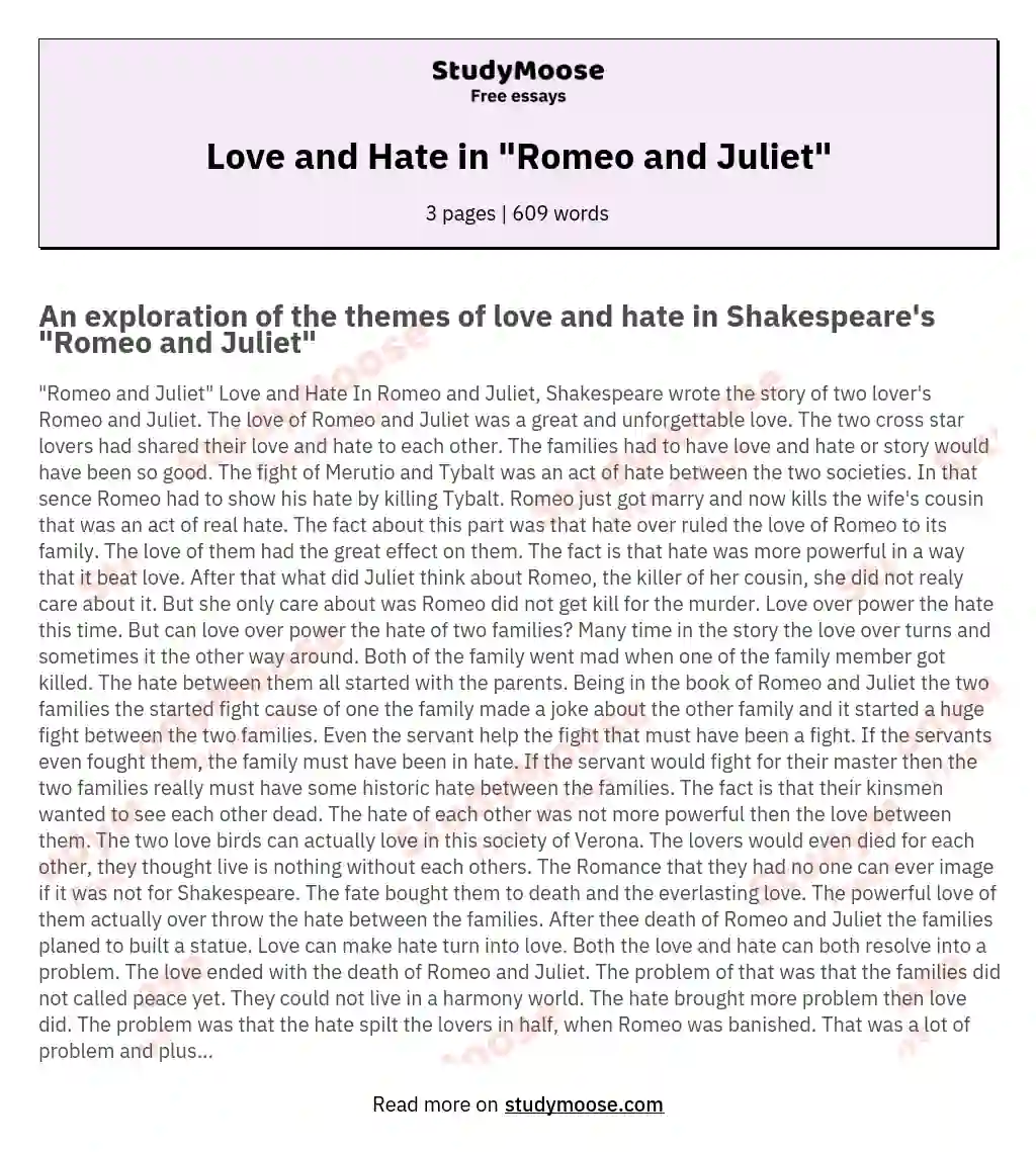 Реферат: Romeo And Juliet Love And Hate Essay