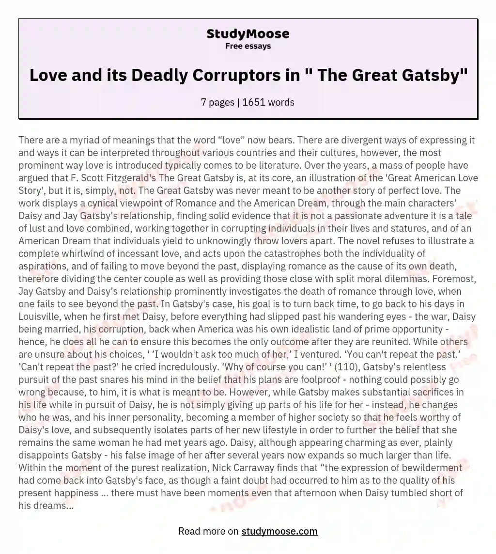 Love and its Deadly Corruptors in " The Great Gatsby"