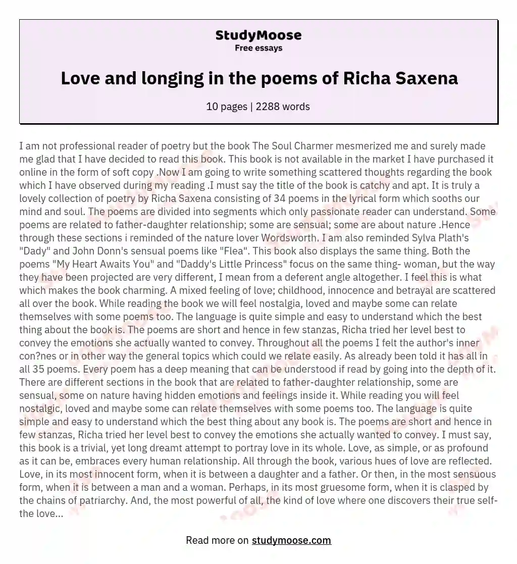 Love and longing in the poems of Richa Saxena essay