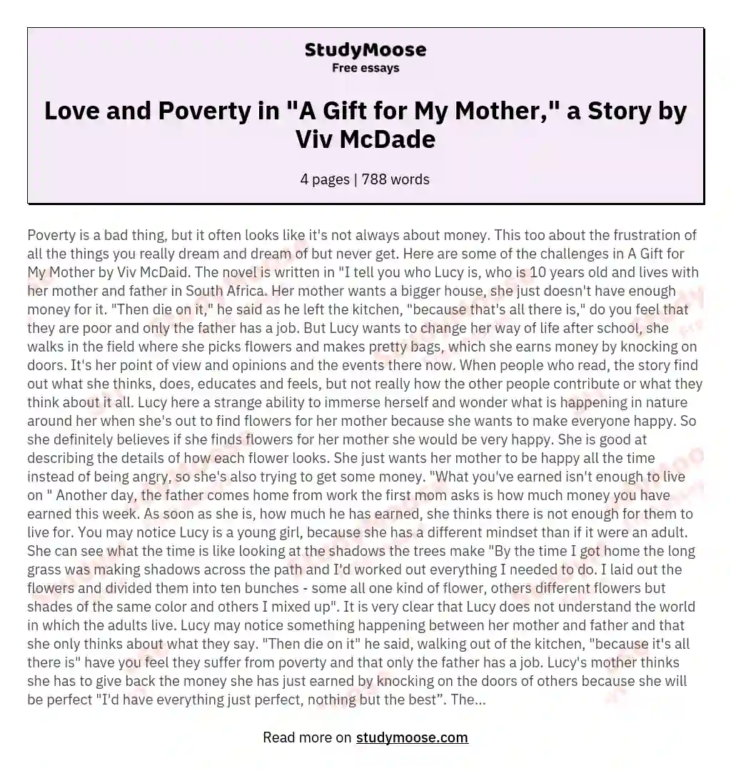 Love and Poverty in "A Gift for My Mother," a Story by Viv McDade essay