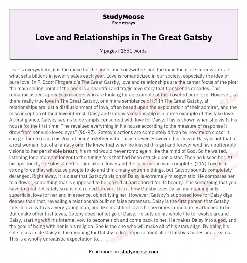 Love and Relationships in The Great Gatsby