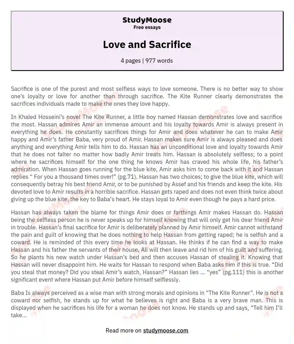 love and sacrifice essay
