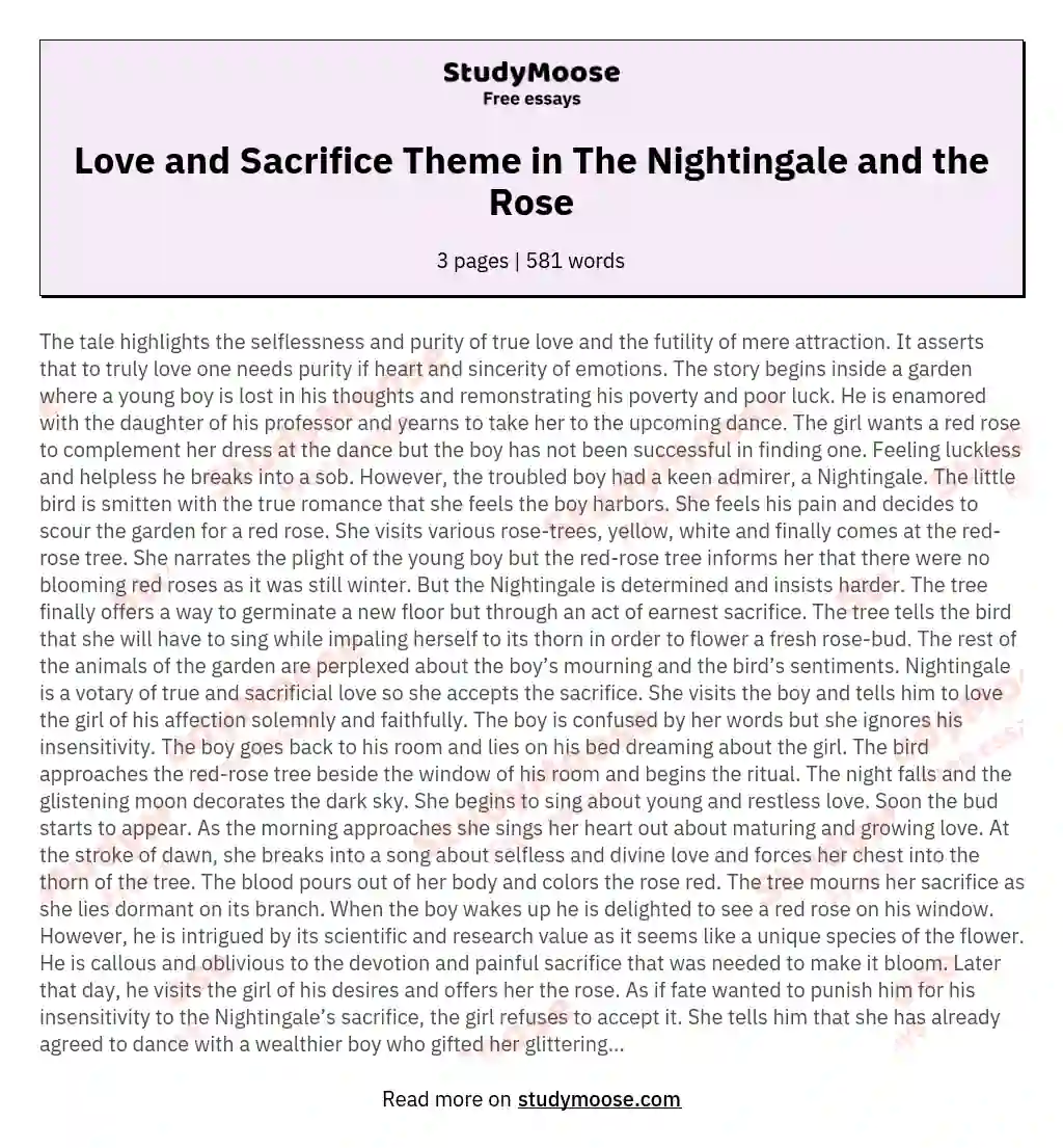 Love and Sacrifice Theme in The Nightingale and the Rose
