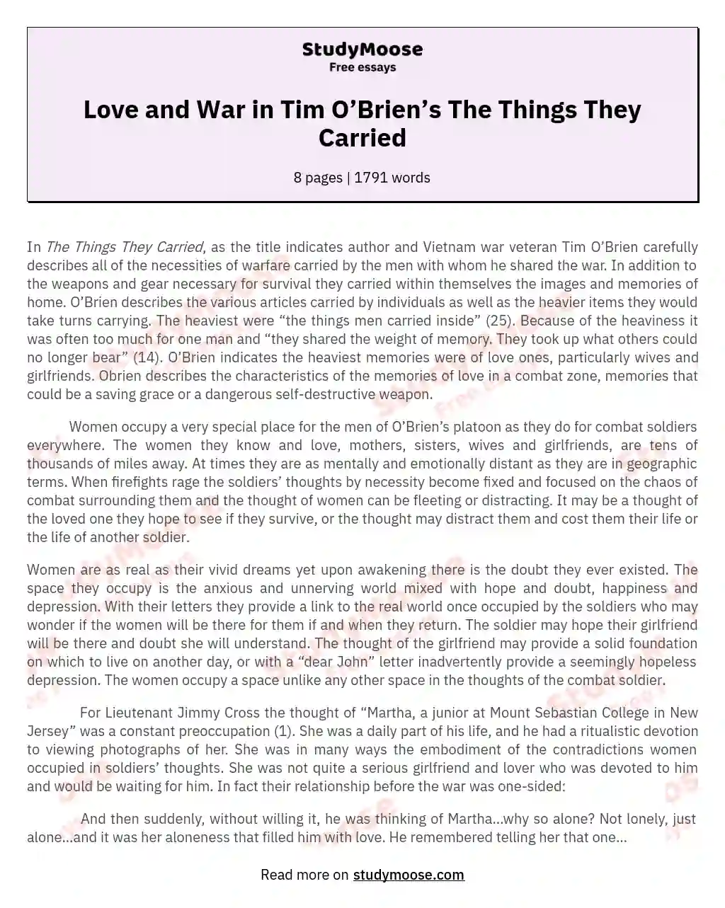 Love and War in Tim O’Brien’s The Things They Carried