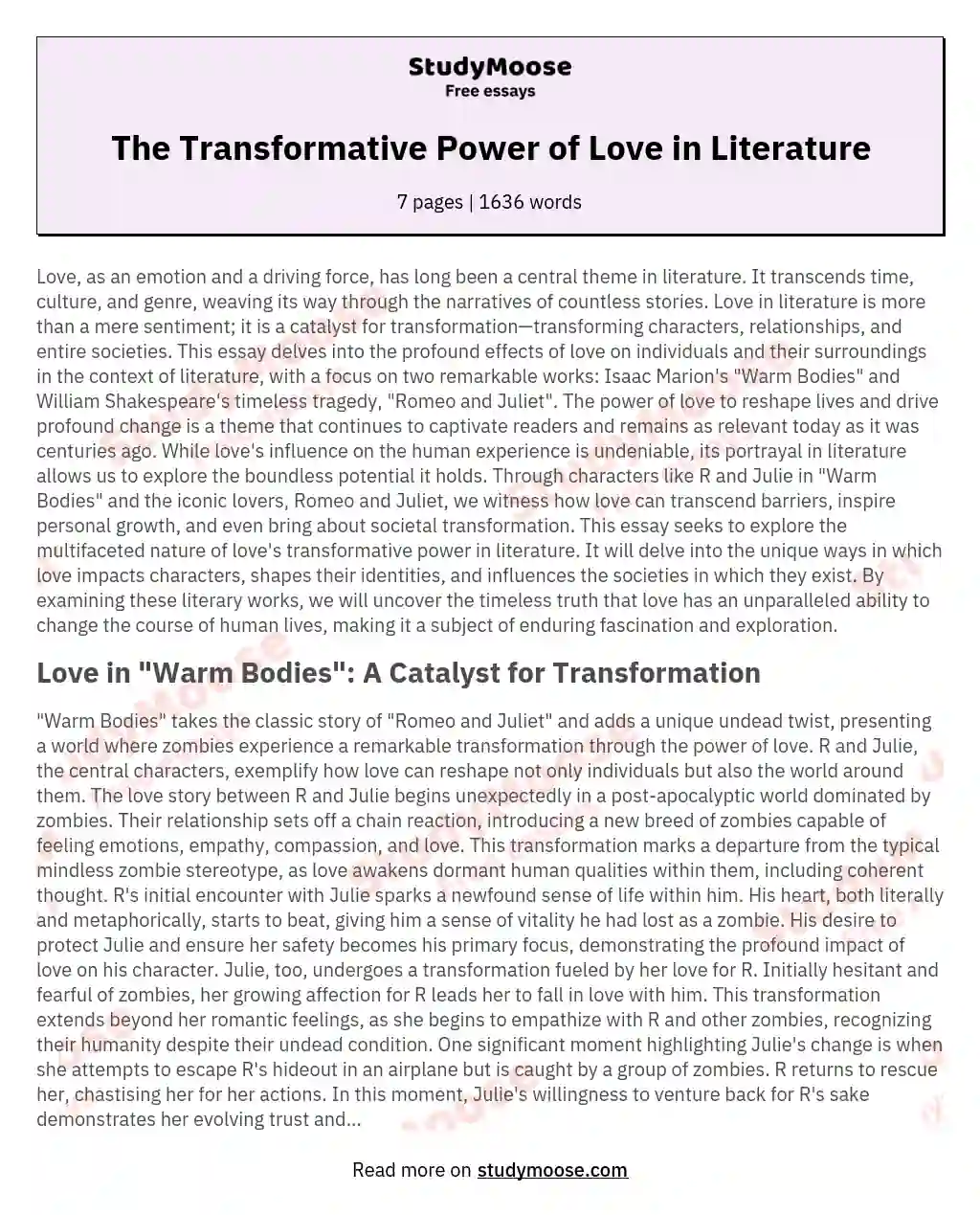The Transformative Power of Love in Literature essay