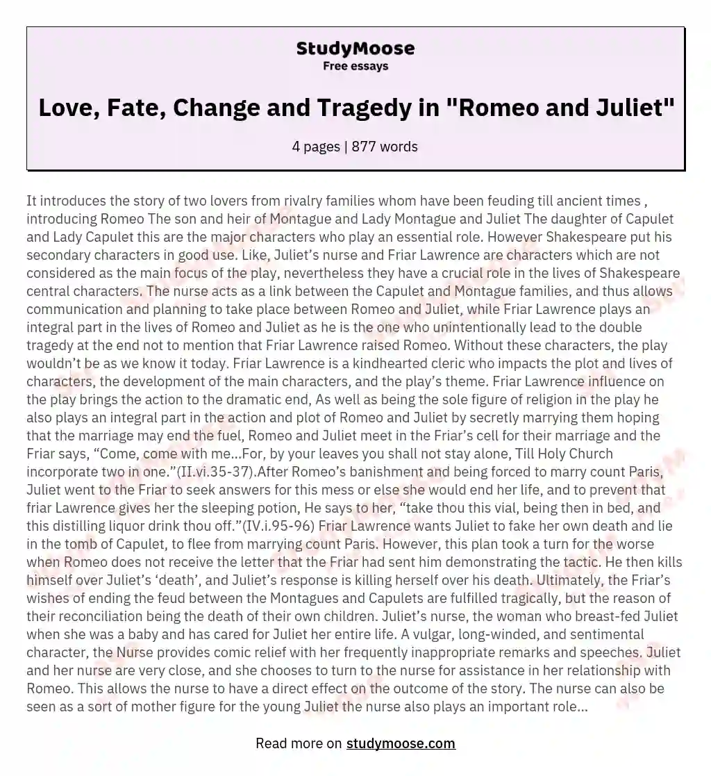 Love, Fate, Change and Tragedy in "Romeo and Juliet" essay