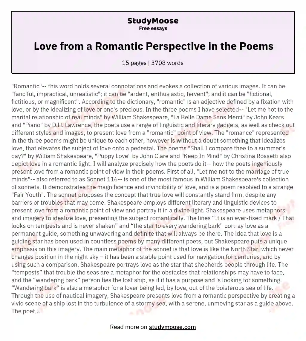 Love from a Romantic Perspective in the Poems essay
